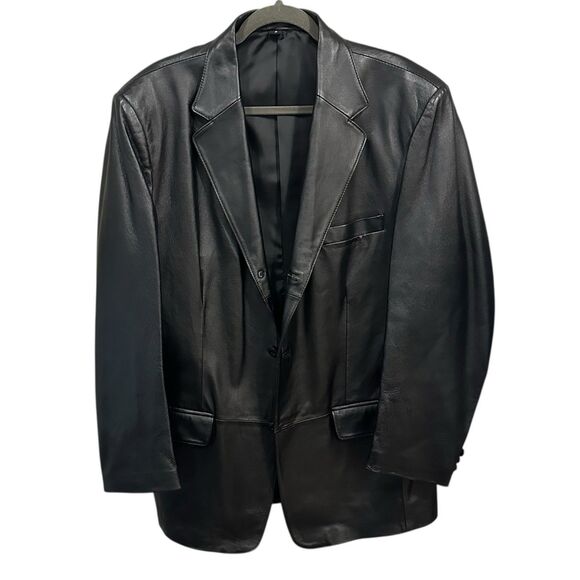 Black Genuine M Leather Blazer Jacket 90s 2000s Goth Grunge Streetwear Oversized - Picture 2 of 9